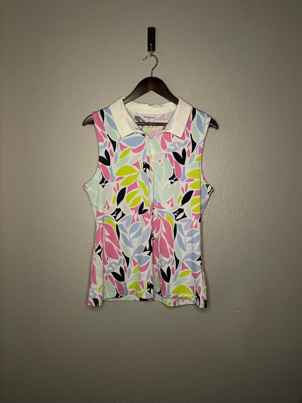Sleeveless Printed Polo Top - Multi Pastel